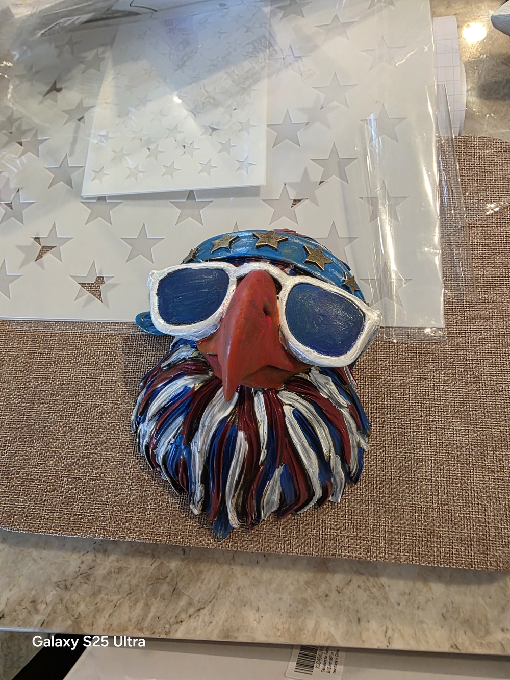 Patriotic Eagle Wall Accent - Red White Blue Bearded Eagle with Sunglasses